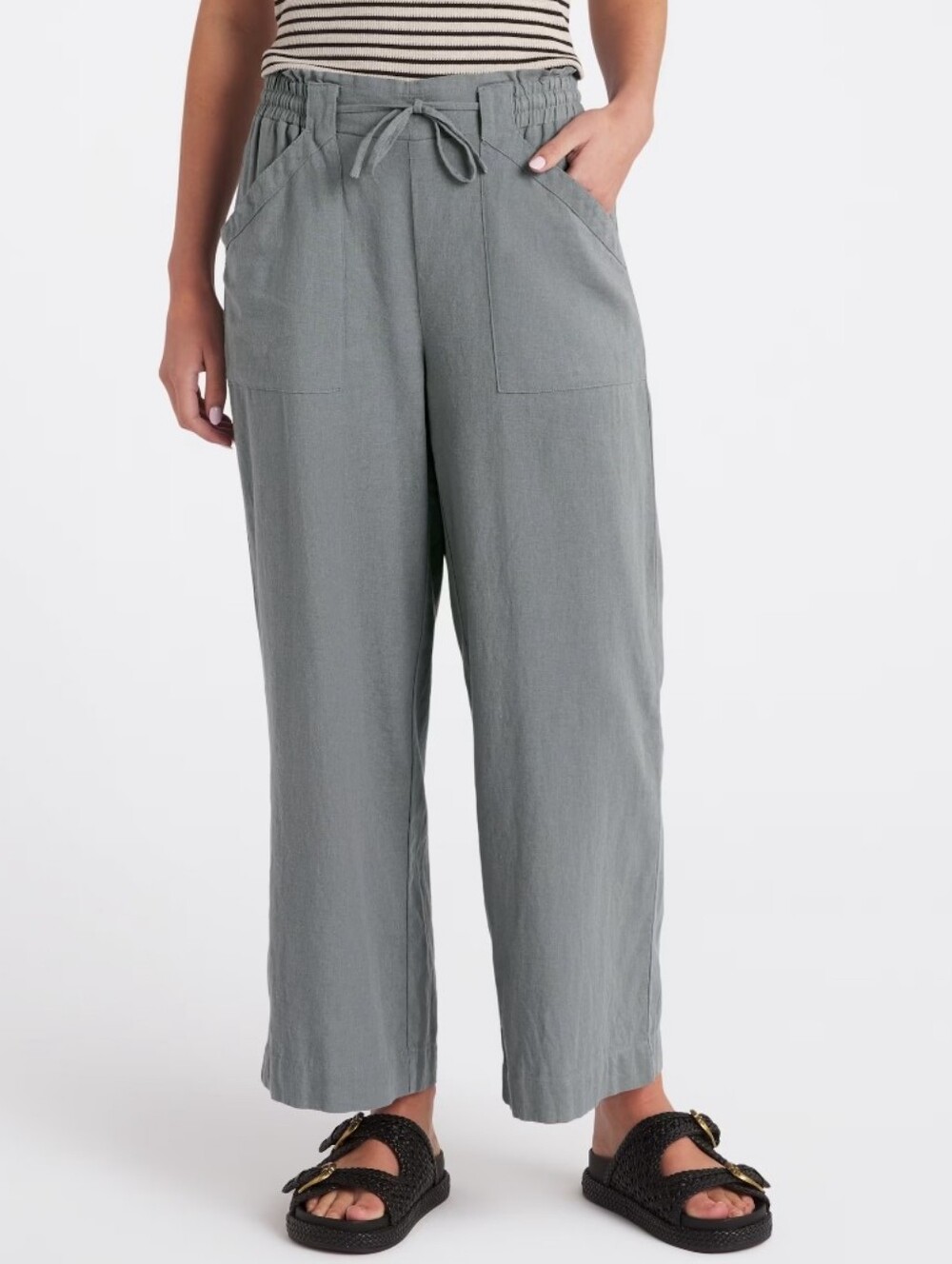 NWT Mason & Belle Drawstring Wide-Leg Pants in Olive, Size 12